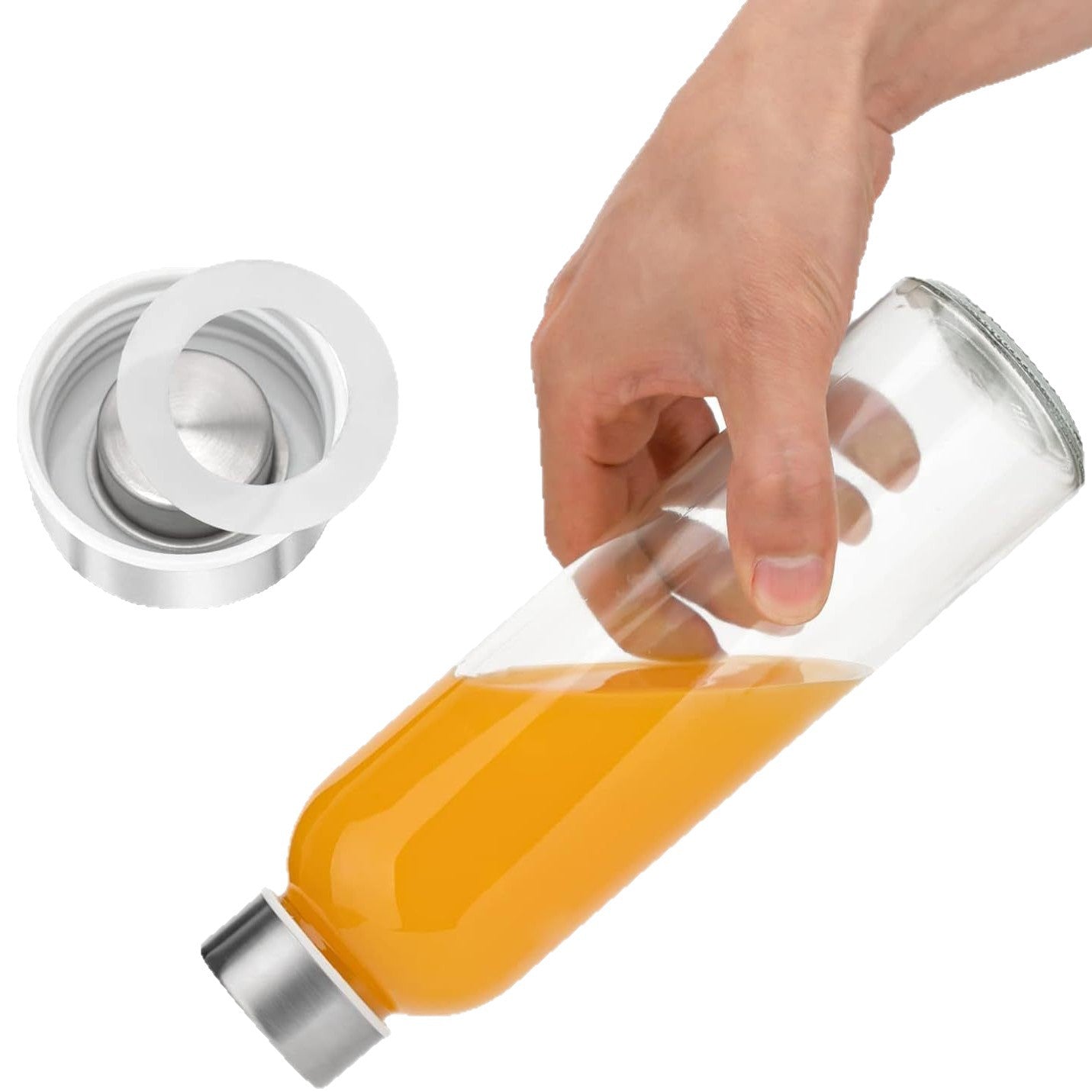 Amazon 18oz Water Bottle 6-piece Set 500ml Transparent Glass Juice Bottle Beverage Juice Extraction Fruit Tea Cup With Lid Leak-proof