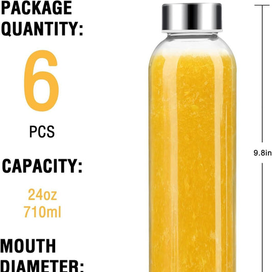 Amazon 18oz Water Bottle 6-piece Set 500ml Transparent Glass Juice Bottle Beverage Juice Extraction Fruit Tea Cup With Lid Leak-proof