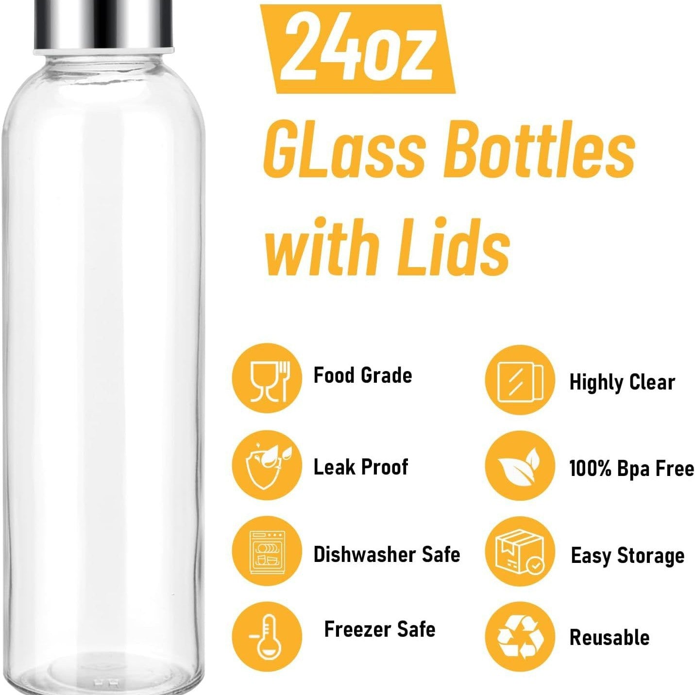 Amazon 18oz Water Bottle 6-piece Set 500ml Transparent Glass Juice Bottle Beverage Juice Extraction Fruit Tea Cup With Lid Leak-proof