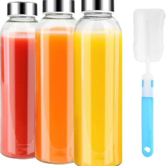 Amazon 18oz Water Bottle 6-piece Set 500ml Transparent Glass Juice Bottle Beverage Juice Extraction Fruit Tea Cup With Lid Leak-proof